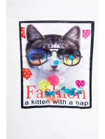 Šaty s 3D grafikou mačky ecru