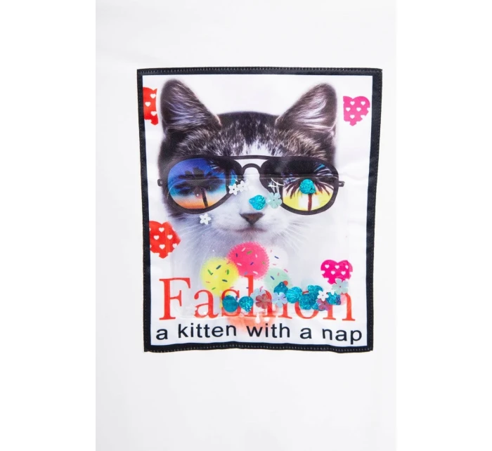 Šaty s 3D grafikou mačky ecru