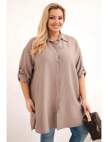 Dámská košile Plus Size z viskózy s delším zadním dílem fango