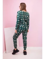 Dámska velúrová súprava s monogramom zelená + béžová