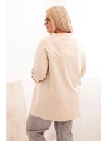 Dámske Plus veľkosť bavlnené voľné fit blúzka s vodou výstrih béžová