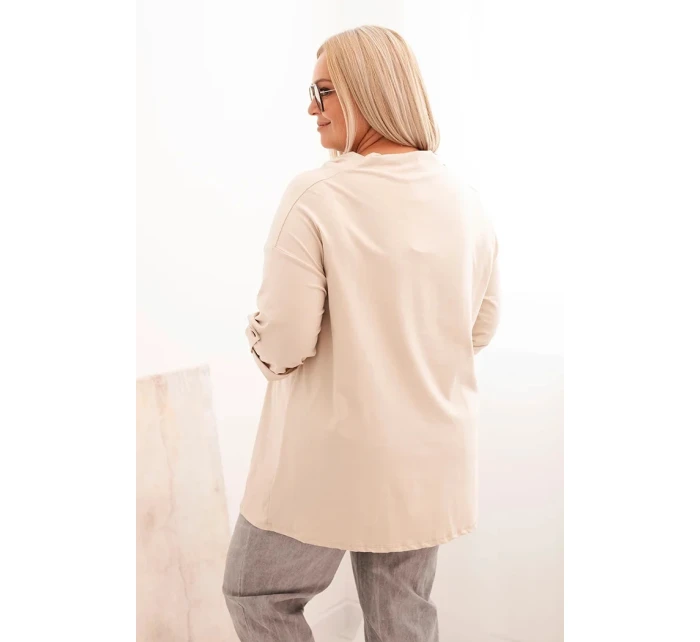 Dámske Plus veľkosť bavlnené voľné fit blúzka s vodou výstrih béžová