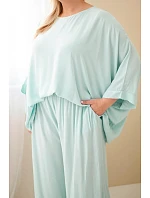 Dámský komplet Plus Size z viskózy se širokými kalhotami a halenkou mátový Dámský komplet Plus Size z viskózy se širokými kalhotami a halenkou mátový