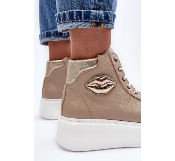 Trampki Damskie Wysokie Na Suwak Lemar Beżowe Katerin Trampki Damskie Wysokie Na Suwak Lemar Beżowe Katerin
