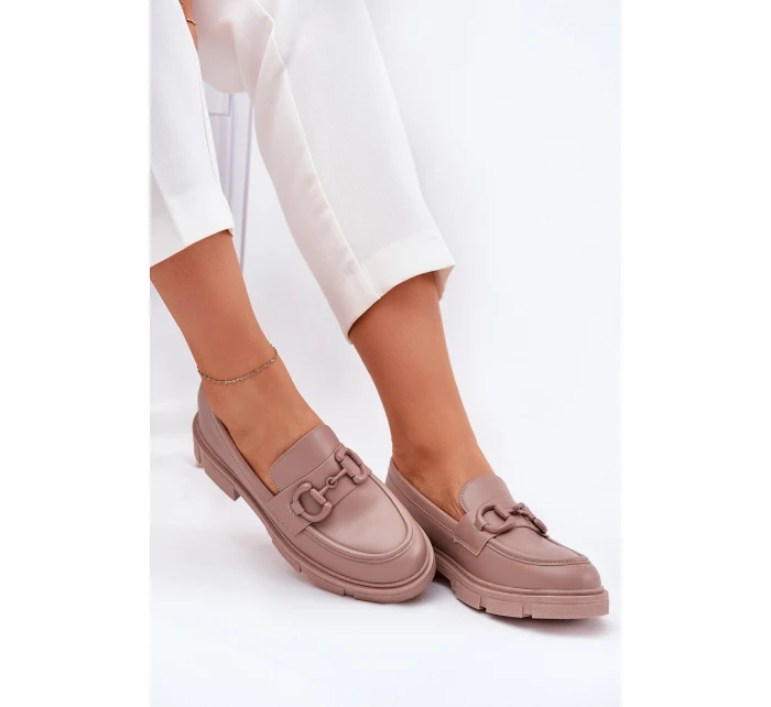 Mokasyny Damskie Eko Skórzane Z Ozdobnym Detalem Khaki Seftass