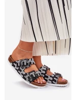 Klapki Damskie Z Klamrami I Brokatem S.Barski RB51-006 Czarne Klapki Damskie Z Klamrami I Brokatem S.Barski RB51-006 Czarne