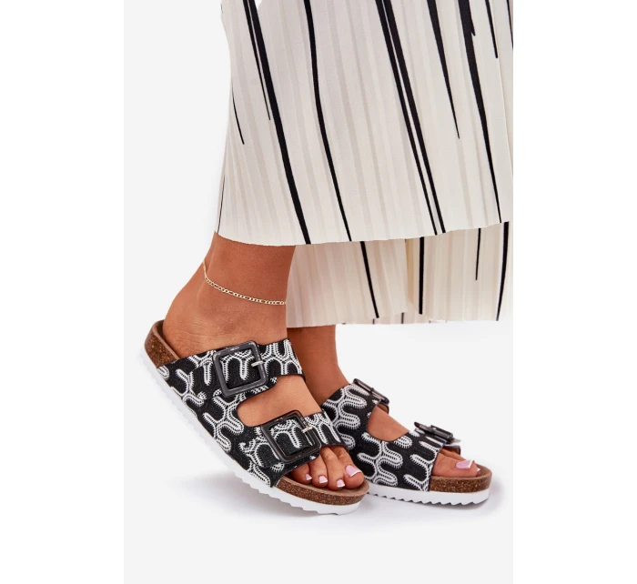 Klapki Damskie Z Klamrami I Brokatem S.Barski RB51-006 Czarne Klapki Damskie Z Klamrami I Brokatem S.Barski RB51-006 Czarne