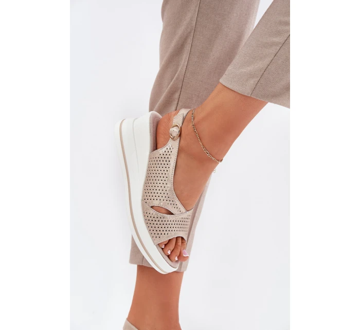 Dámské Kožené Sandály Na Klínu model 21695789 Zlaté - S.Barski