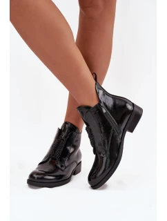 Lakierowane Ocieplane Botki Damskie Z Ozdobnym Detalem S.Barski HY52-525 Czarne