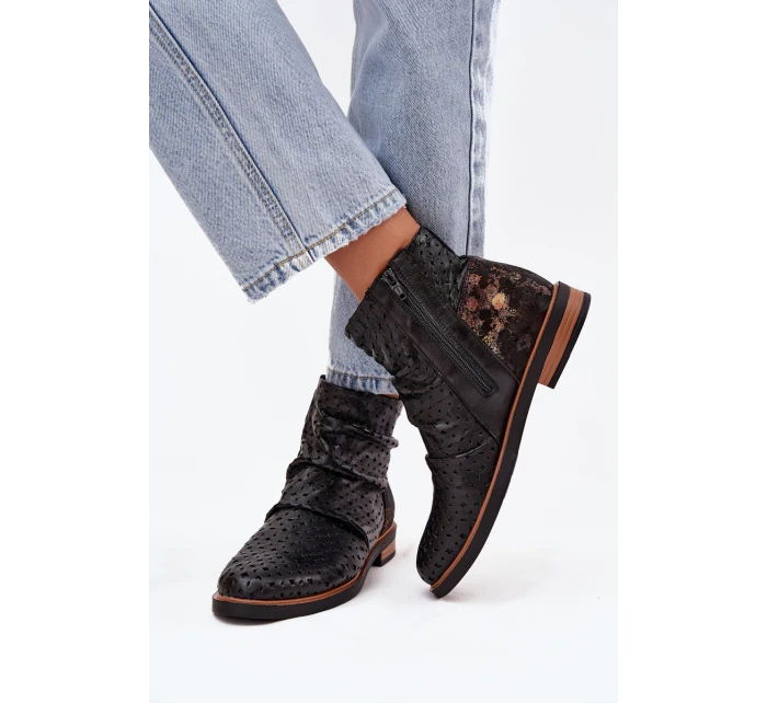 Kožené kotníkové boty s perforovaným vzorem Maciejka 05922-01 Černé