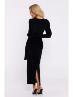 M828 Zamatové maxi šaty s hlbokým výstrihom do V - čierne