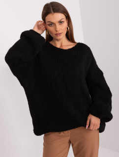 Čierny pletený sveter s výstrihom od značky RUE PARIS