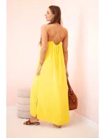 Dlhé šaty bez ramienok žlté