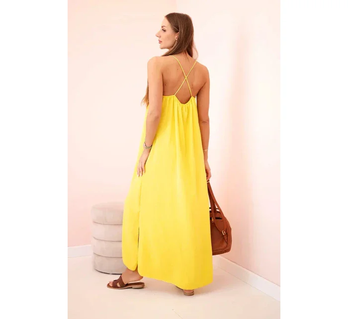 Dlhé šaty bez ramienok žlté