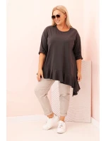 Dámská blůza Plus Size s model 21259114 kapsou a ohrnutým rukávem kiwi - K-Fashion