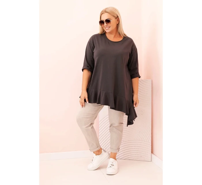 Dámská blůza Plus Size s model 21259114 kapsou a ohrnutým rukávem kiwi - K-Fashion