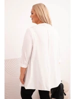 Dámske Plus veľkosť bavlnená blúzka asymetrické s roll-up rukávy biela