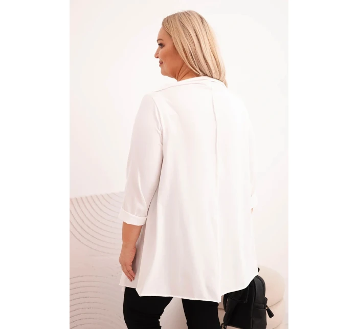 Dámske Plus veľkosť bavlnená blúzka asymetrické s roll-up rukávy biela