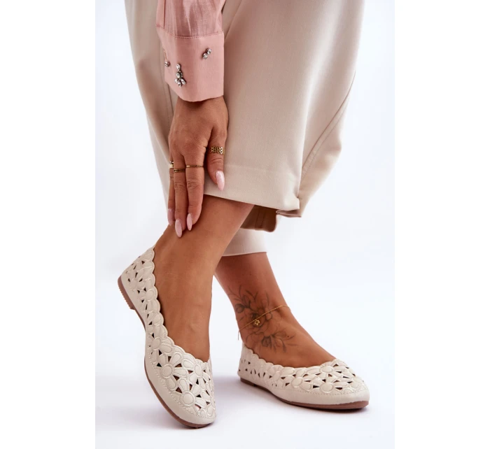 Ażurowe Błyszczące Baleriny Damskie Beżowe Visionary Ażurowe Błyszczące Baleriny Damskie Beżowe Visionary