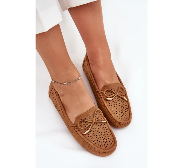Mokasyny Damskie Z Ażurowym Wzorem I Wiązaniem Camel Mirisa