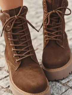 Semišové dámské workery s šněrováním Big Star model 21708627 hnědé - Big Star Shoes