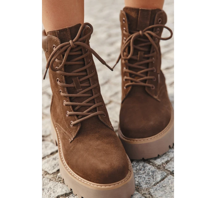 Zamszowe Botki Workery Damskie Sznurowane Big Star SS274792 Brązowe