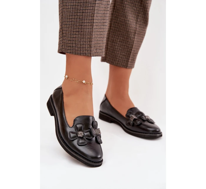 Dámské polobotky na ploché podrážce s ozdobnými květinami Černé Tavillette