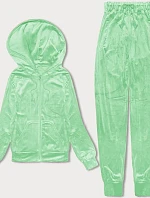 Dámska velúrová tepláková súprava s kapucňou na zips svetlozelená (8C1176-127)