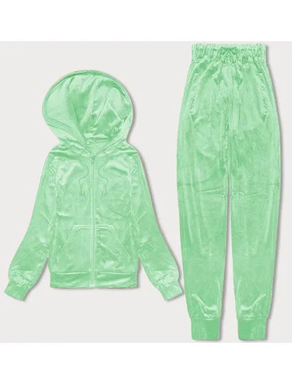 Světle zelená dámská velurová souprava s rozepínací mikinou model 20091622 - J.STYLE Světle zelená dámská velurová souprava s rozepínací mikinou model 20091622 - J.STYLE
