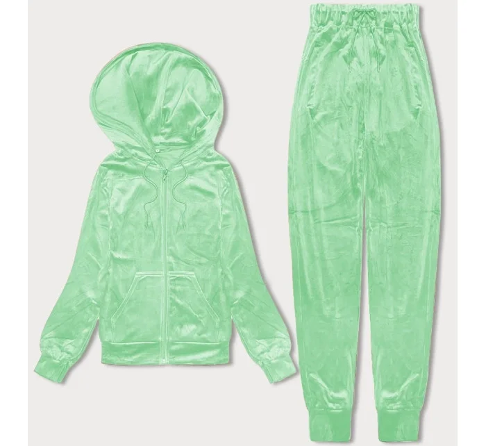 Světle zelená dámská velurová souprava s rozepínací mikinou model 20091622 - J.STYLE Světle zelená dámská velurová souprava s rozepínací mikinou model 20091622 - J.STYLE