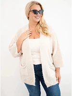 Dámský svetr Plus Size s kapsami bez zapínání béžový Dámský svetr Plus Size s kapsami bez zapínání béžový