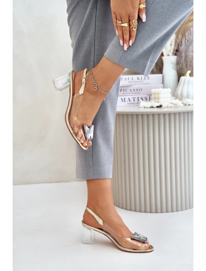 Transparentne Sandały Z Motylem Na Słupku D&A MR42-326 Złote Transparentne Sandały Z Motylem Na Słupku D&A MR42-326 Złote