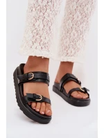 Dámské pantofle se pásky a zlatými sponami Černé model 22032154 - Boto