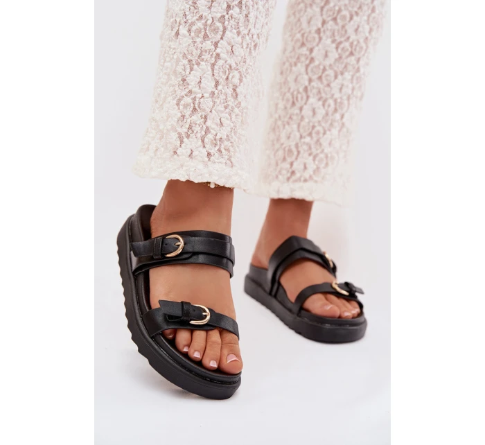 Dámské pantofle se pásky a zlatými sponami Černé model 22032154 - Boto