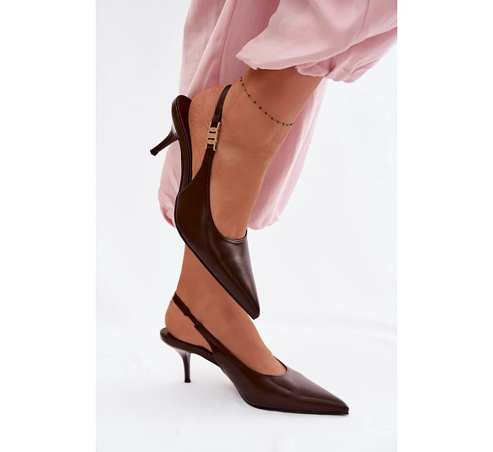 Dámské sandály z umělé kůže na jehlovém podpatku Čokoládové Jelissey