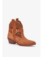 Semišové otvorené kovbojské topánky na podpätku Zazoo 2994 Camel