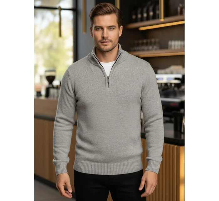 Pánský svetr se stojáčkem světle šedý Dstreet model 21995566 - FashionStreet