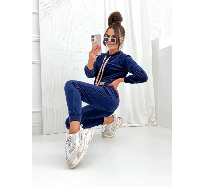 Tmavomodrá dámska velúrová súprava (637)