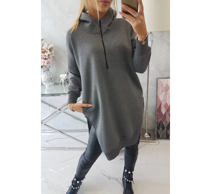 Zateplená mikina s bočními rozparky grafitová