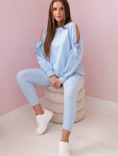 Súprava mikiny s mašľou na rukávoch a legínami modrá