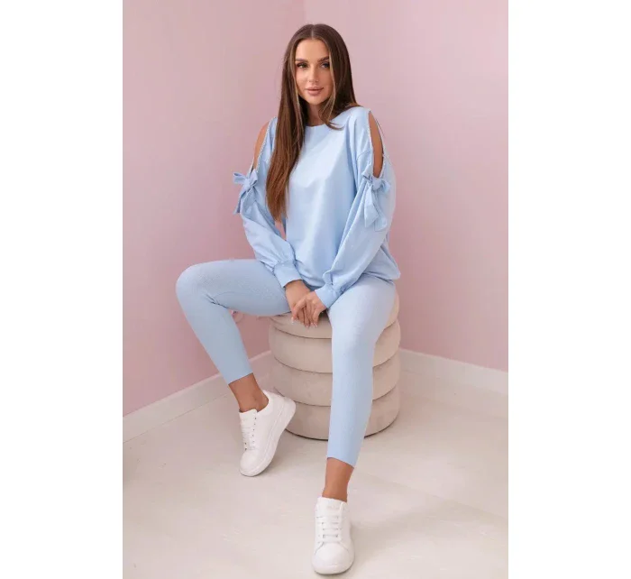 Súprava mikiny s mašľou na rukávoch a legínami modrá Súprava mikiny s mašľou na rukávoch a legínami modrá