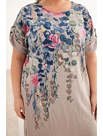 Dámské viskózové šaty Plus Size s krátkým rukávem a postranními rozparky fango