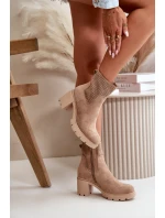 Dámské boty na podpatku se zipem eko semišové béžové model 21668056 - Boto