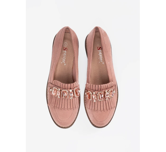 Vynikajúce dámske ružové mokasíny bez podpätku Vynikajúce dámske ružové mokasíny bez podpätku