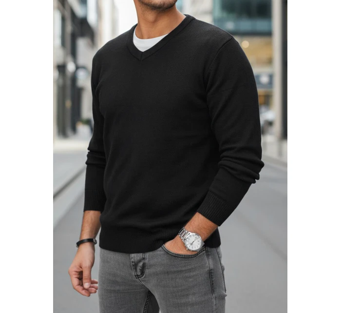 Pánský černý svetr s výstřihem do V Dstreet model 21993982 - FashionStreet Pánský černý svetr s výstřihem do V Dstreet model 21993982 - FashionStreet