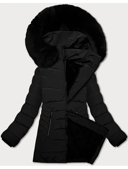 Černá dámská prošívaná zimní bunda s kapucí model 21248283 - S'WEST Černá dámská prošívaná zimní bunda s kapucí model 21248283 - S'WEST