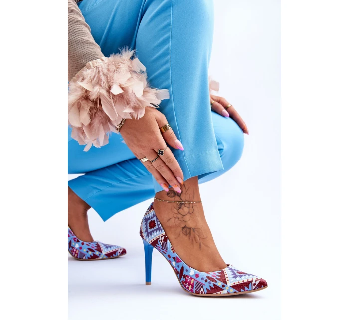 Modne Skórzane Szpilki Lewski Shoes 2659 Niebiesko-Czerwone