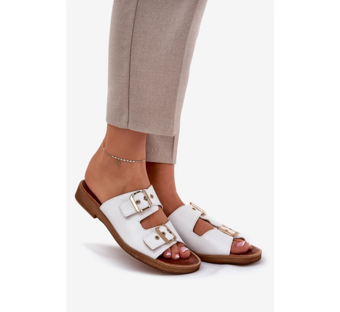 Kožené Ploché Sandály S Přezkami Bílé model 21686308 - Zazoo