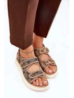 Dámské Vzorované Textilní Sandály Se Zlatými Khaki model 21688023 - Boto