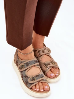 Dámské Vzorované Textilní Sandály Se Zlatými Khaki model 21688023 - Boto